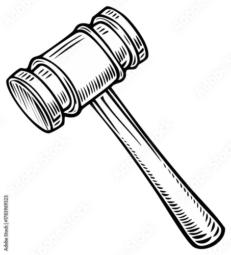Black and White Gavel Illustration for Justice Law and Order Judgement Concept