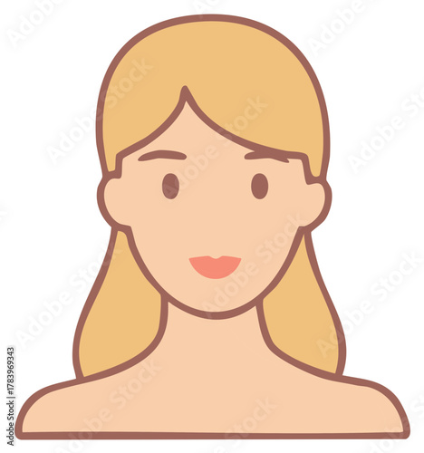 Simple flat vector illustration of a young woman with blonde hair. Head and shoulders portrait for an avatar or user icon.