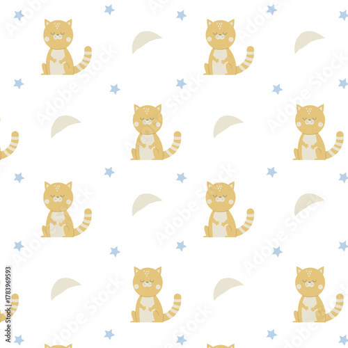 Cute children's pattern with cats and umbrellas. Perfect for children's textiles and clothing.