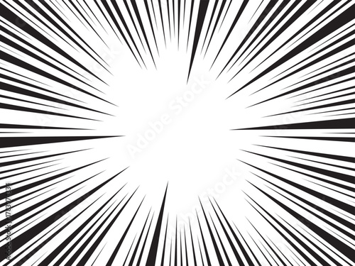 Manga comic explosion, motion or movement effect, vector background. Manga anime cartoon radial speed lines and abstract pattern for comic book burst, flash ray or explode bang action