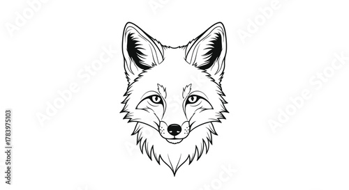 Detailed line art illustration presents the striking head of a fox with keen eyes and intricate fur details, perfect for minimalist animal designs.