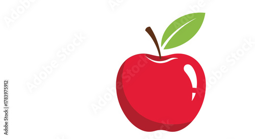 A vibrant red apple with a single green leaf attached to its stem, rendered in a clean, modern style, representing health, freshness, and natural goodness.