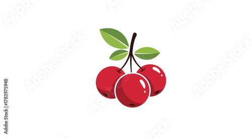 A delightful arrangement of three plump red cherries with green leaves, set against a soft yellow circular background, symbolizing sweetness and summer's bounty.