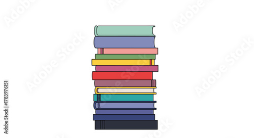 A tall stack of colorful books with different colored spines, suggesting knowledge, education, or reading.
