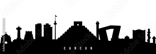 Vector silhouette illustration of Cancun City urban skyline. Modern minimalist cityscape graphic, perfect for travel, banners or backgrounds.