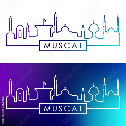 Muscat skyline. Colorful linear style. Single line. Editable vector file.
