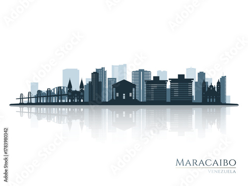 Maracaibo skyline silhouette with reflection. Landscape Maracaibo, Venezuela. Vector illustration.