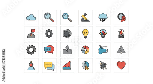 A unique collection of modern flat line business and technology icons for web design and user interface applications