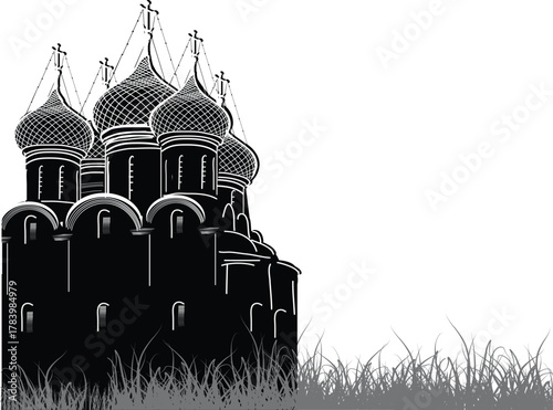 black orthodox charch isolated on white background