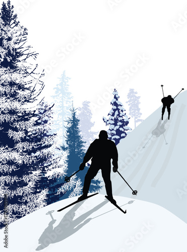 black skier silhouette near white hill