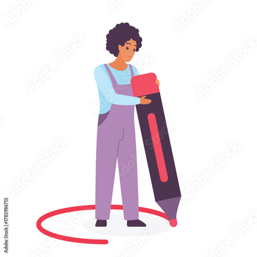 Person setting personal boundaries vector illustration. Cartoon isolated introvert holding marker to draw circle line to limit and protect personal space in relationship and interaction with people