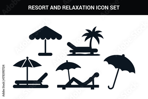 Resort and relaxation line art icon set illustration on a white background
