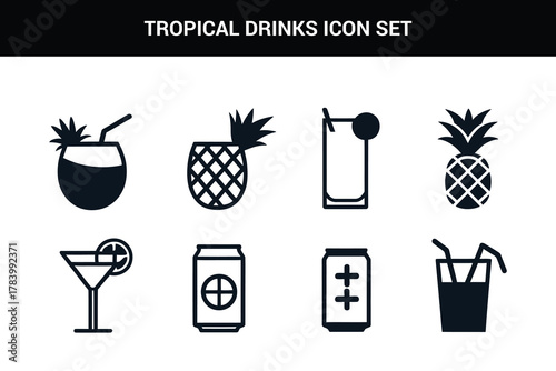 Tropical Drinks line art icon set illustration on a white background
