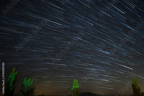 Star trails in the night sky of the Basque Country of France. Arcangues.