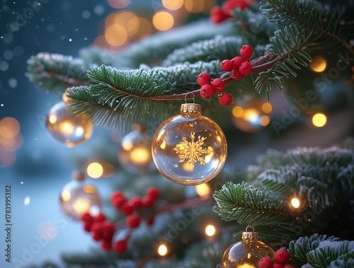 Christmas tree decorations with holiday lights