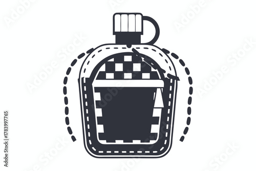 A black simple shows filled and checkered canteen with stitch pattern around it