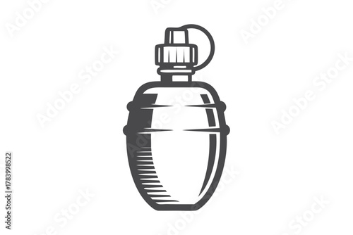 An isolated simple line art depiction of a black water bottle stands vertically