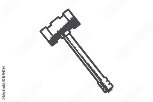 Black and white mallet tool line art is featured prominently on a blank backdrop
