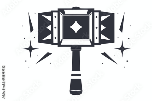 Decorative weapon hammer shows diamond shape at center, surrounded by stars and sparkles