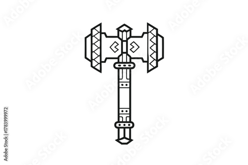 Detailed black outline shows a double bladed hammer isolated on a clean white background