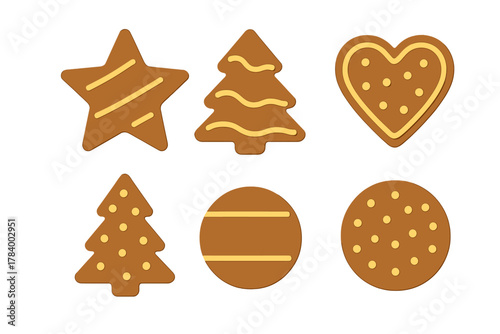 Six festive gingerbread cookies with colorful icing decorations