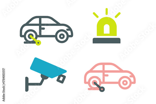 Set of automobile security and alarm system icons
