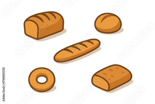 Tableau sur toile Isometric icons of assorted baked bread types: loaf, baguette, and roll