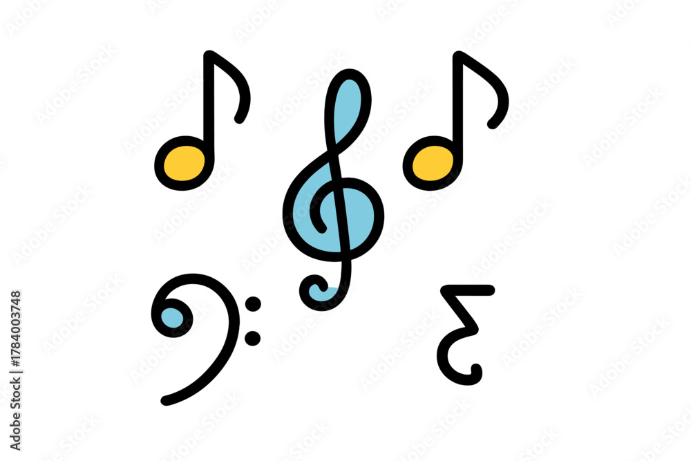 Fototapeta premium Set of musical notes and clefs icons featuring treble and bass clef symbols