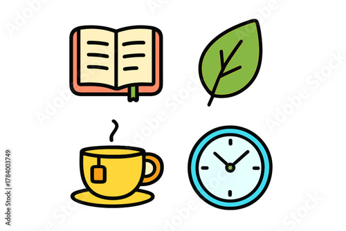 Collection of simple icons for relaxation and healthy lifestyle habits