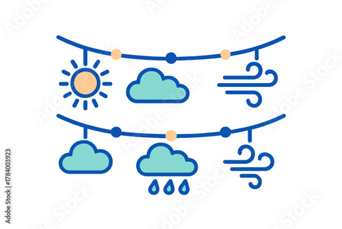 Weather condition icons hanging on strings like a decorative garland