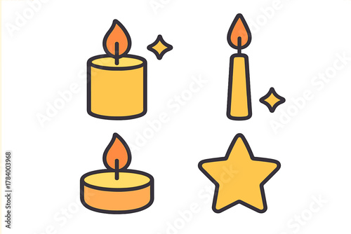 Glowing candle icons and star shapes for spiritual celebration