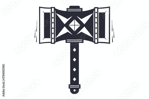 Ornate hammer features a diamond pattern on its handle and an embellished head design
