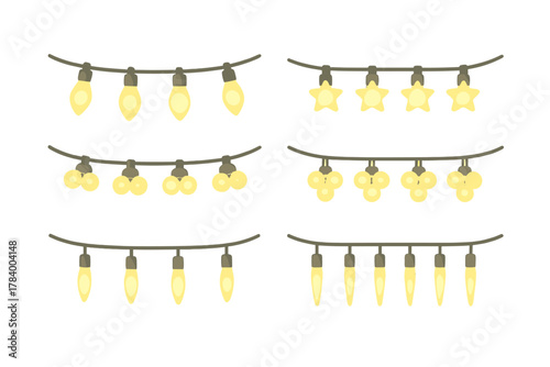 Assortment of glowing string lights featuring diverse bulb shapes