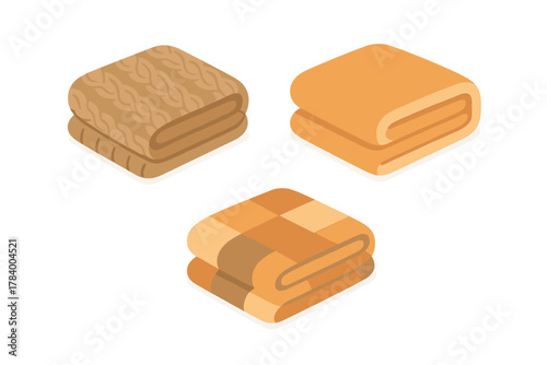 Isometric collection of folded textiles with various textures and patterns