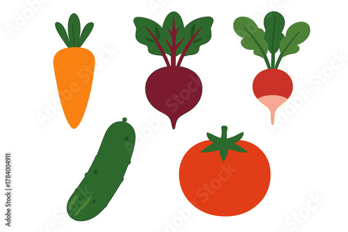 Assortment of fresh root vegetables and garden produce icons