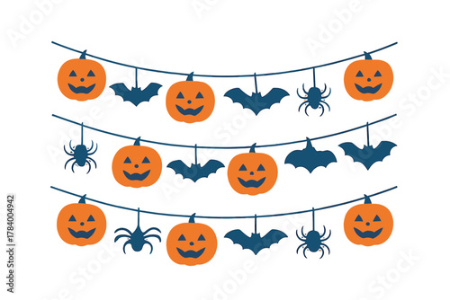 Hanging Halloween banner with jack o lanterns bats and spiders