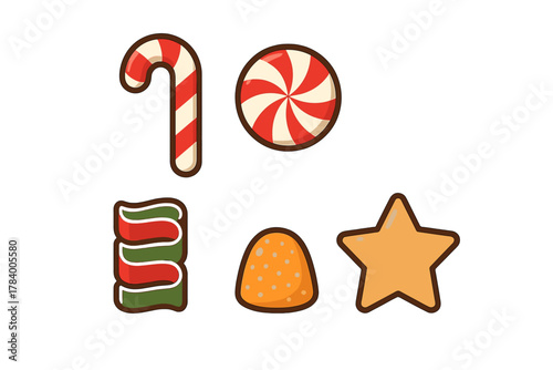 Assorted holiday candies and sweets icons collection