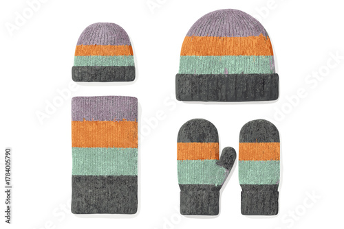 Knit winter hat scarf and mittens set of cozy striped accessories