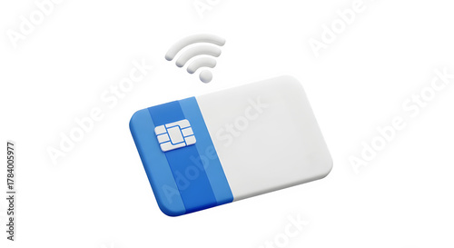 A contactless payment card with a chip and wifi symbol isolated on transparent background