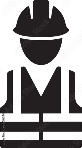 vector silhouette icon of Safety helmet and vest combo on white background