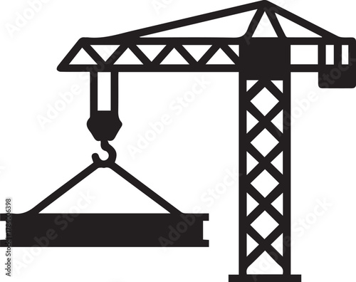 vector silhouette icon of Steel beam lifting crane on white background