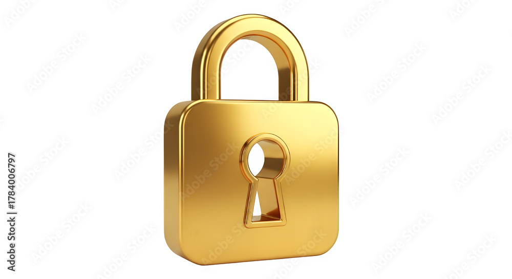 Naklejka premium Golden padlock on transparent background, a symbol of security, protection, and privacy concept