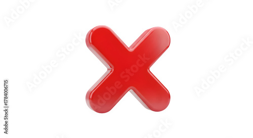 Red cross mark isolated on transparent background, symbolizing error, rejection, and negativity