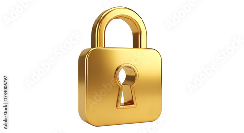 Golden padlock on transparent background, a symbol of security, protection, and privacy concept