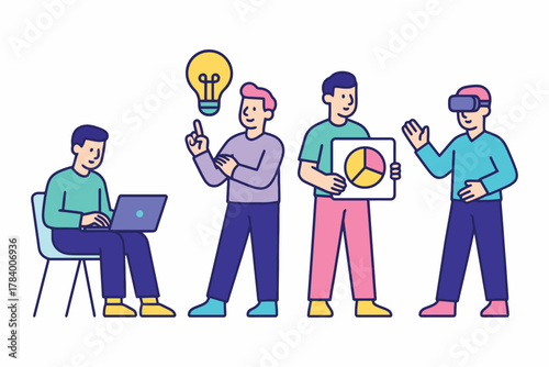 Diverse team collaborating on a project with technology and innovative ideas