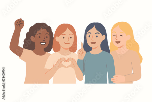 Diverse group of women of different ethnicities and ages standing together in unity and friendship