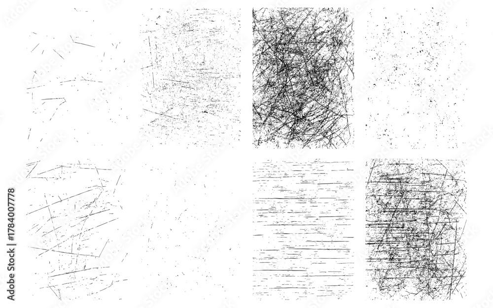 Grunge scratch textures set with distressed and rough patterns