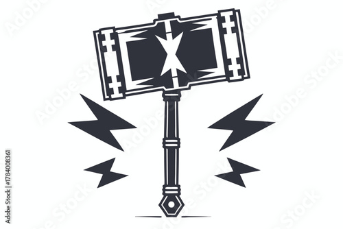 Stylized gavel with lightning bolts evokes power and strength within a minimalistic design