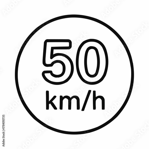 Thick Line Art Vector Speed Limit 50 km/h Sign Icon. Outline Only Black Regulatory Symbol.