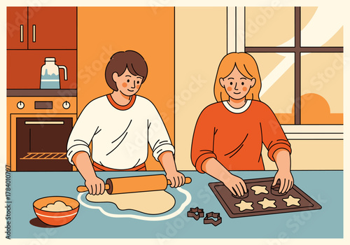 Home baking fun with friends: making cookies in a cozy kitchen setting